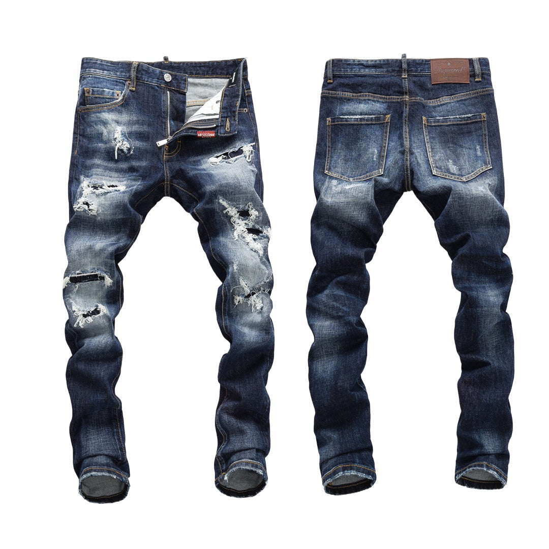 NEW-hole patch print Jeans