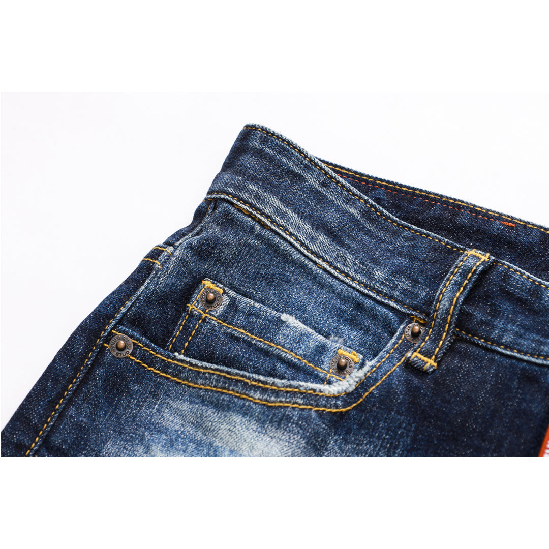 NEW-hole patch print Jeans