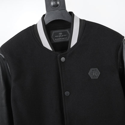 New-PP Leather Baseball Jacket