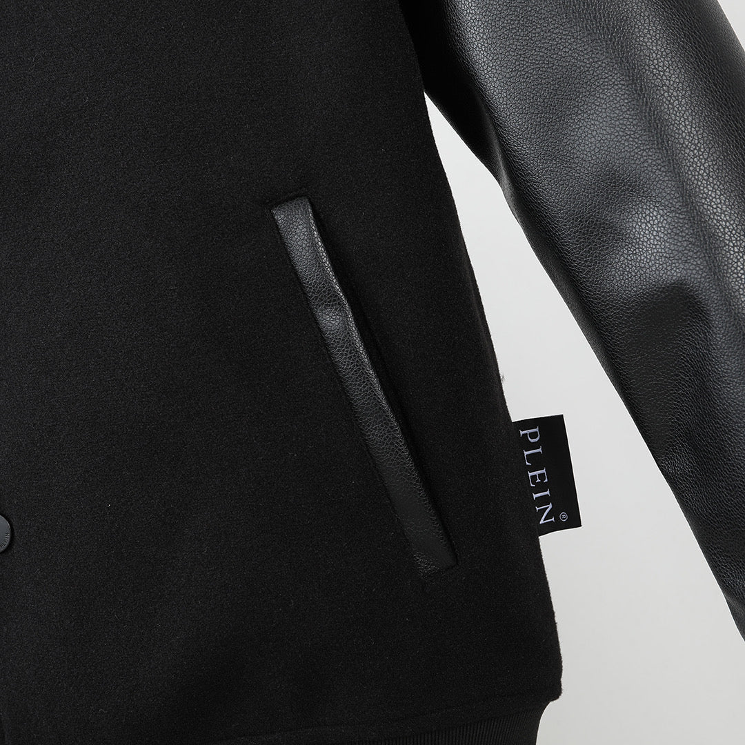 New-PP Leather Baseball Jacket