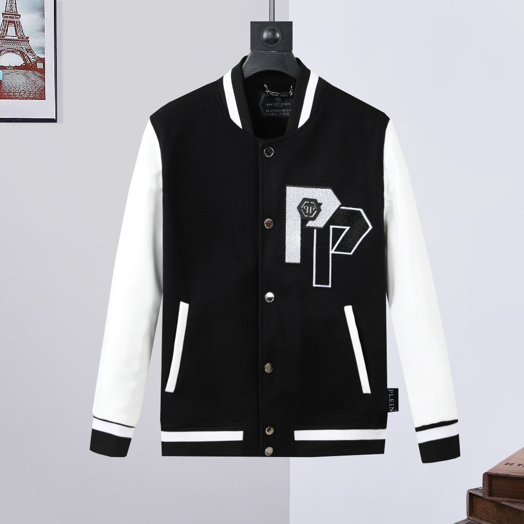 New-PP Leather Baseball Jacket